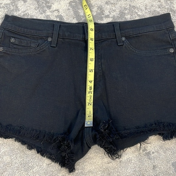 7 For All Mankind Mid Rise Raw Frayed Hem Cut Off Mini Shorts Black Sz 28 - Picture 9 of 12